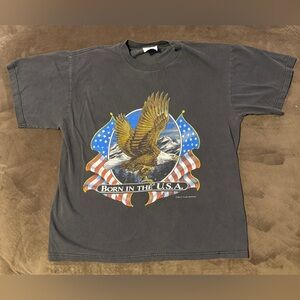 Vintage American Flag Bald Eagle Born In The USA Black Tee Thunder Sportswear M